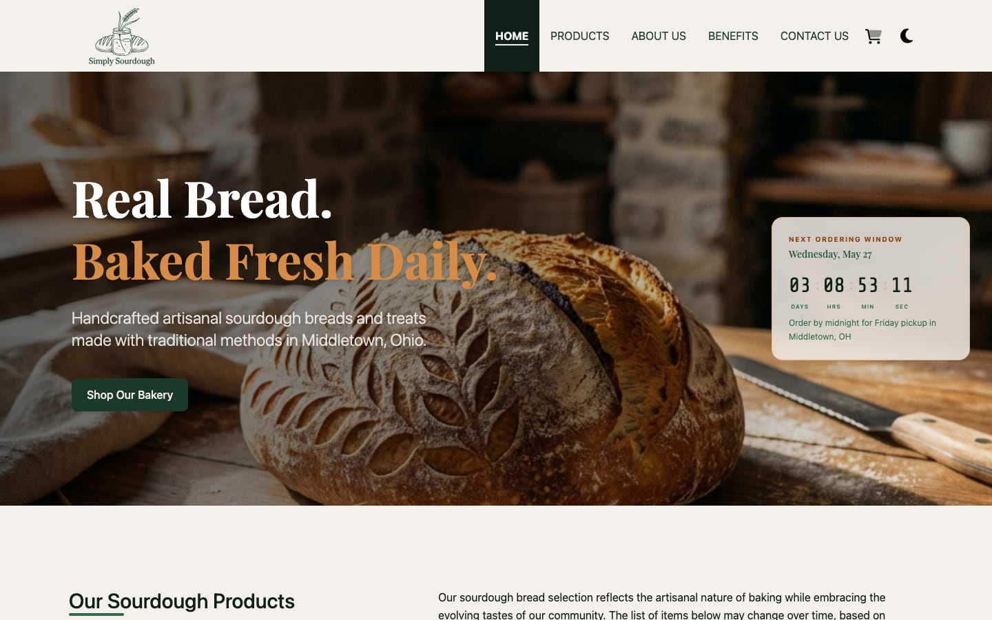 Simply Sourdough homepage hero