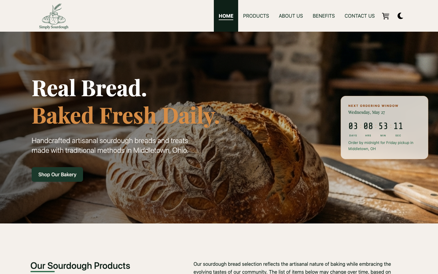 Simply Sourdough homepage hero